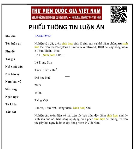 Nghiên
 cứu đặc điểm sinh học, sinh lýsinh sản và khả năng phòng trừ sinh học 
loài xén tócPachyteria Dimidiata Westwood, 1848 hại cây hồng xiêmở Thừa 
Thiên - Huế
